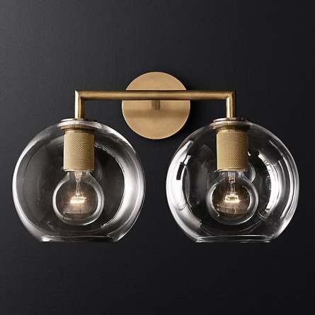 Бра RH Utilitaire Globe Shade Double Sconce Brass фото 1